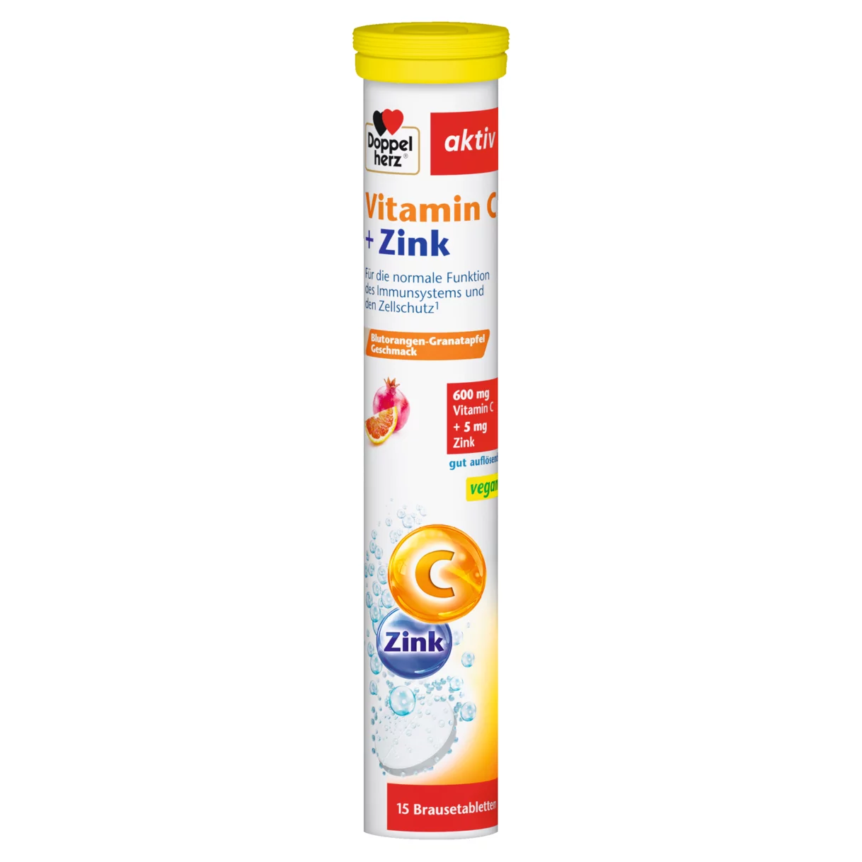 Abbildung der Produktverpackung Doppelherz aktiv Vitamin C + Zink Brausetabletten Frontansicht